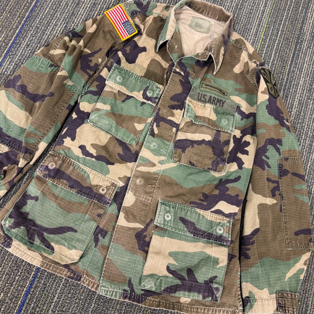 American Apparel Combat Coat Mens Small Regular Green Camo Excellent BDU Jacket